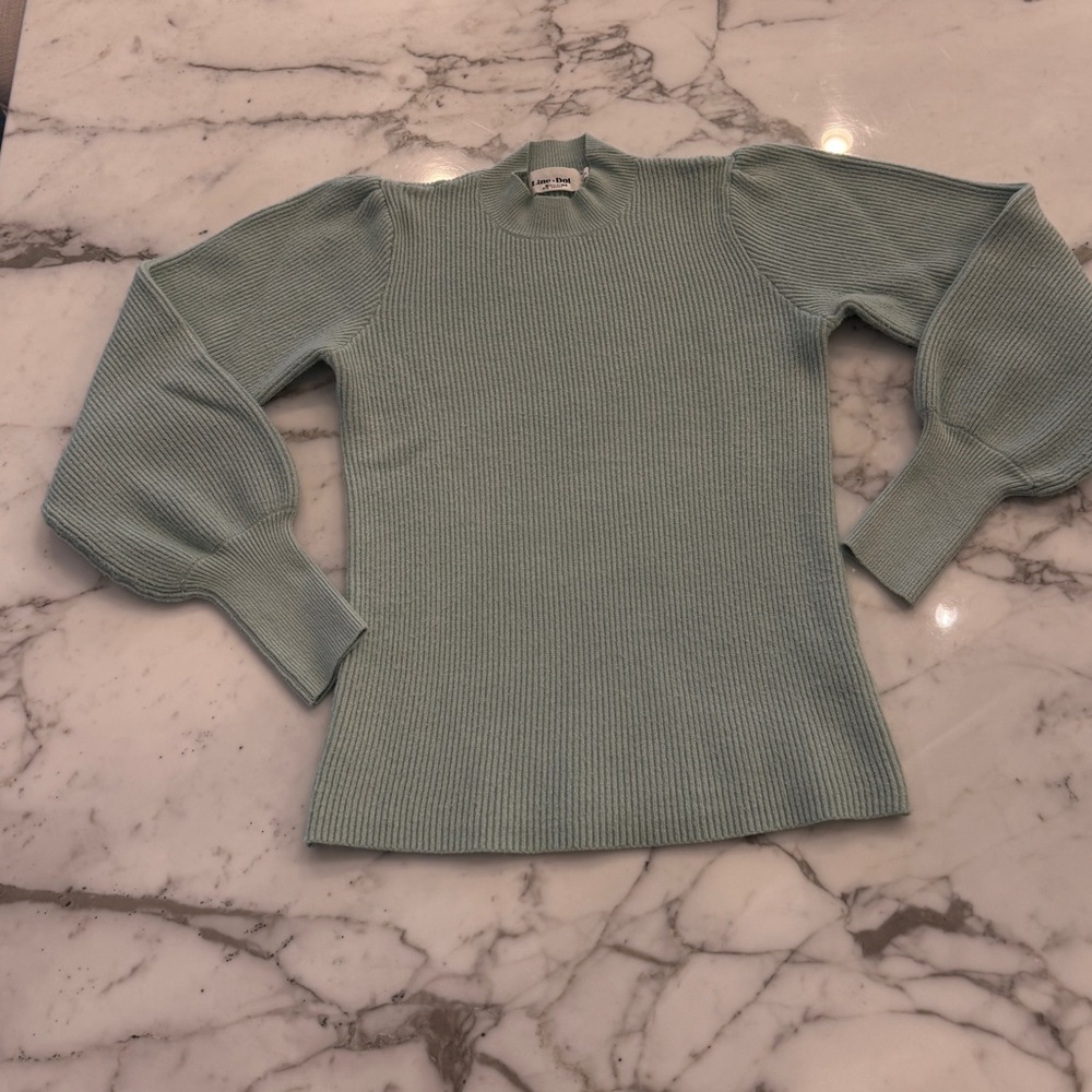 Anthropologie Line+Dot mint green turtleneck sweater puff sleeve sz M
